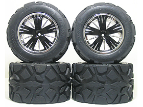 Traxxas Revo HPI Savage 25 /Traxxas Revo Ton Wheel & Tyre Set 40 Series - Wide Offset ( 2 Pairs ) - Black Color - 3RACING RE-043A/BL4
