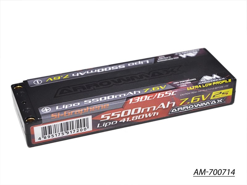 Arrowmax AM-700714 AM Lipo 5500mAh 2S TC Ultra Low Profile - 7.6V 65C Continuous 130C Burst 5mm (Si-Graphene)