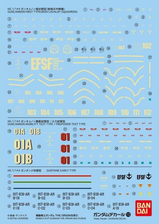 Bandai 5057972 - GD113 Gundam Decal For 1/144 HG Gundam The Origin Multiuse 2