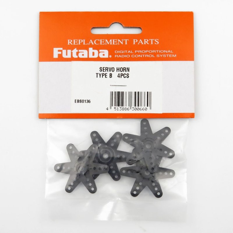 FUTABA STANDARD SERVO HORN TYPE-B SIX-ARM D6MM 4PCS (W/O SCREW) EBS0136