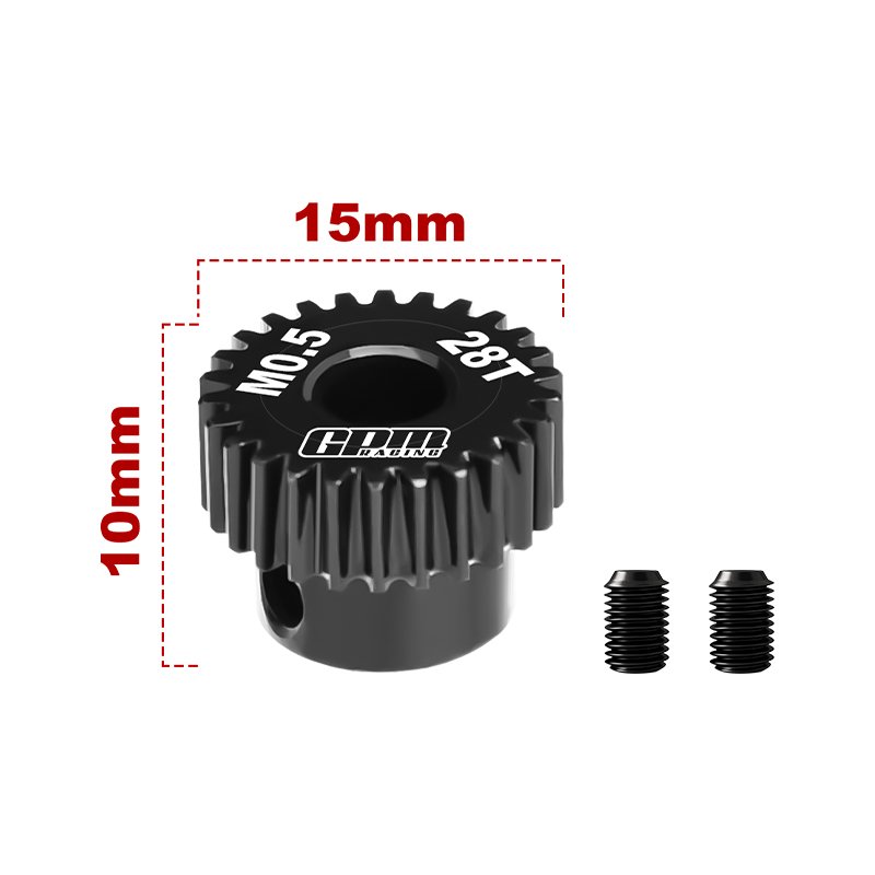 45 Steel Motor Gear 28T (48 Pitch,Module: 0.5mm,Motor Tooth Diameter: 5mm) - GPM MG528T/0.5M