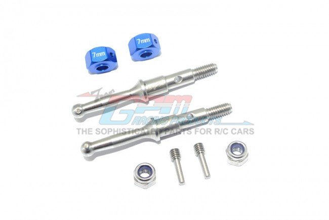 TAMIYA T3-01 DANCING RIDER Stainless Steel Rear Wheel Shaft W. Aluminum Hex Adapter (7mm) - 8pc set - GPM T3023SR/7MM