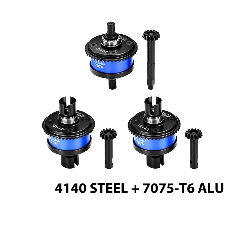 TEAM LOSI MINI LMT 4140 Steel + 7075 Alloy Front & center & rear Complete Differential 13/43T/1.0 Mod - GPM LMT1343S/3