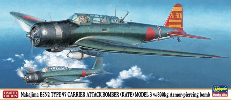 Hasegawa 02013 - 1/72 Nakajima B5N2 Type 97 Carrier Attack Bomber (Kate) Model 3 with 800Kg Armor-Piercing Bomb