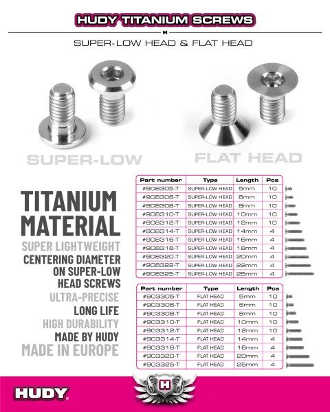 HUDY 908310-T Titanium SUPER-LOW Head Screw Centering DIA M3x10 (10)
