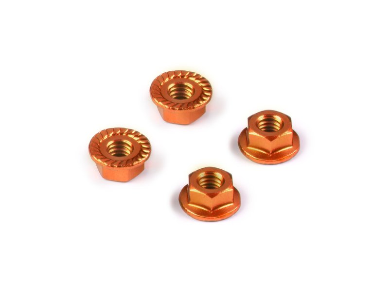 HUDY 296541-O Aluminium NUT M4 With Serrated Flange - Orange (4)