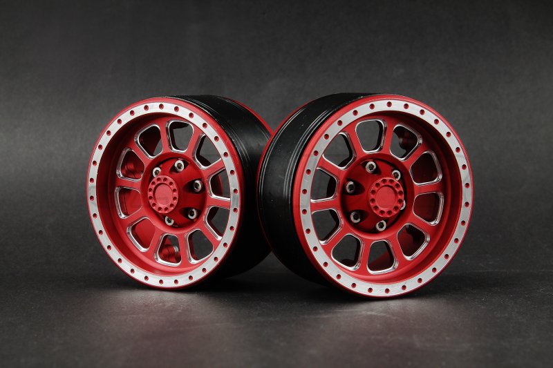 Aluminum 1.9'' Beadlock 10 Spokes Wheels (TYPE F) - Red