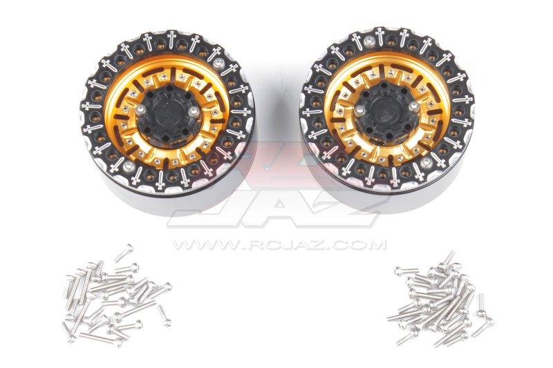 Aluminum 1.9\'\' Beadlock Wheels - Gold/Black (2pcs) Wide 32mm / 1.25\'\' Hex 12mm for Traxxas TRX-4 / Tamiay CC01 / Axial SCX10 / Redcat Gen8