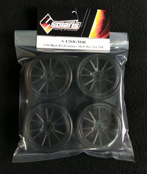 Solaris S-T28JGM4B 1/10 High-Performance Slick Tire Set 28-J Spoke Wheel (4 pcs/set)