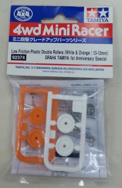 Tamiya 92374 - Low Friction Plastic Double Rollers (White & Orange/ 13-12mm) Graha Tamiya 1st Anniversary Special
