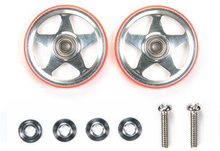 Tamiya 94995 - JR 19mm Aluminum Rollers (5 Spokes) w/Plastic Rings (Red)