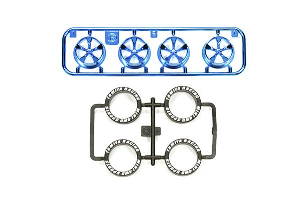 Tamiya 95332 - 5-Spoke Blue Plated Wheels with Low-Profile Tires