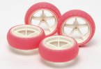 Tamiya 94767 - Large Dia. Narrow Fiberglass Wheels & Arched Tires - Fluorescent Pink