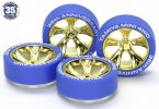Tamiya 95098 - Blue Tires with Gold Plated A-Spoke Wheels 35th Anniversary