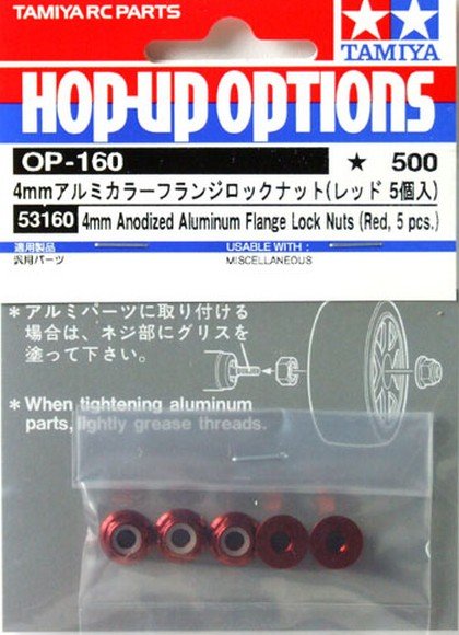 Tamiya 53160 - RC Anodized Flange Lock Nuts - 4mm (Red 5pcs) OP-160