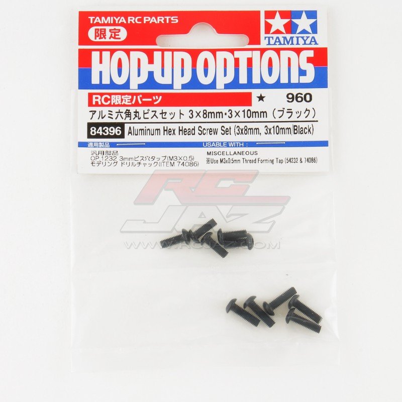 Tamiya 84396 - Aluminum Hex Head Screw 3x8mm, 3x10mm Black