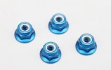 Yokomo ZC-N4AFB - Aluminium Flanged Nylon Lock Nut 4mm Blue 4pcs